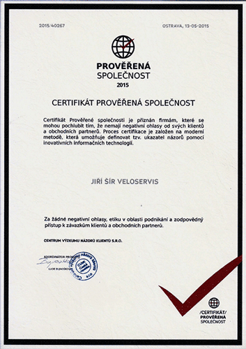 Kromě certifikátu    "Prověřená společnost"     jsme vlastníky i dalších certifikátů.